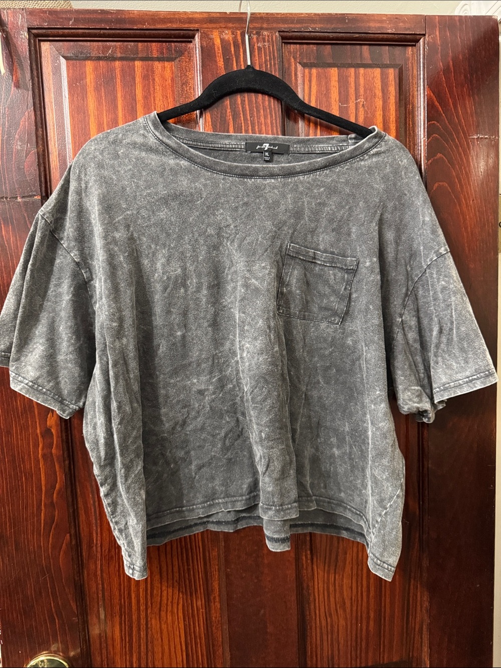 7 For All Mankind Washed Black Cropped Pocket Tee